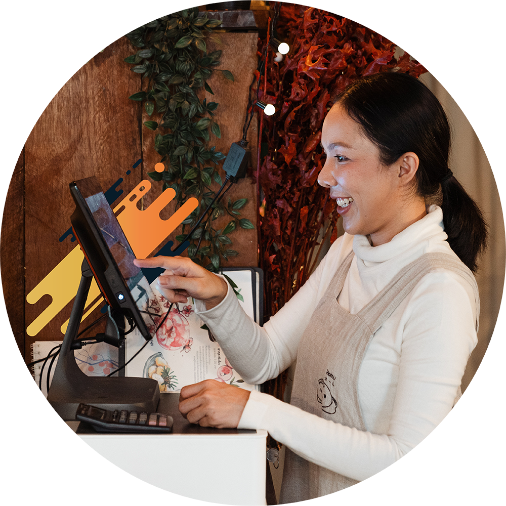 A girl in white dress using epos software for her business , epos systems manchester , epos card machine , epos merchant services ,